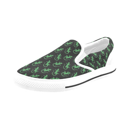 lizard Print Design LKS401 White Slip Ons Canvas Women's Shoes