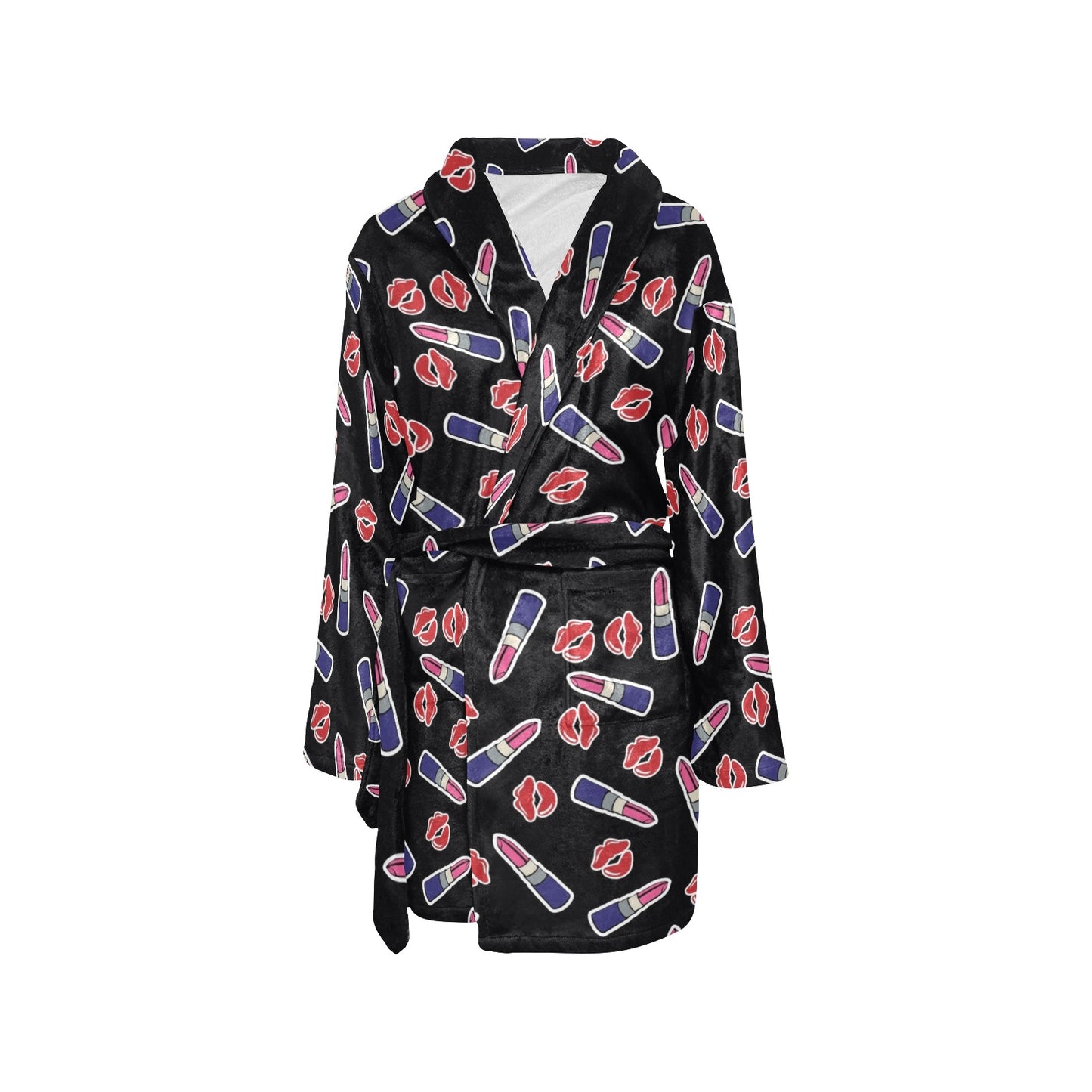 Lipstick Pattern Print Design LT01 Women's Fleece Robe