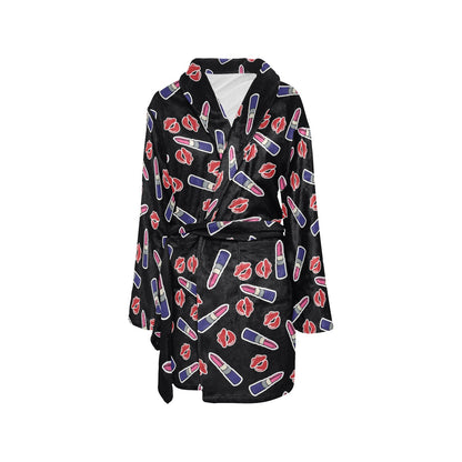 Lipstick Pattern Print Design LT01 Women's Fleece Robe