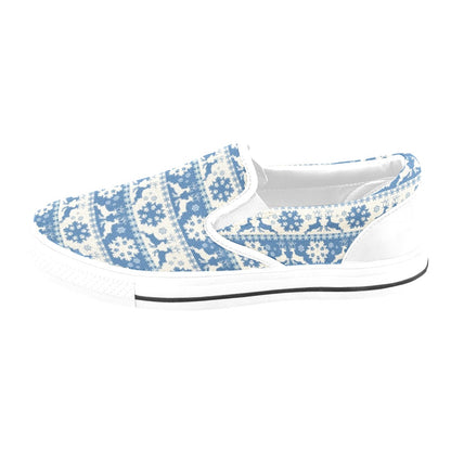Reindeer Print Design LKS401 White Slip Ons Canvas Women's Shoes