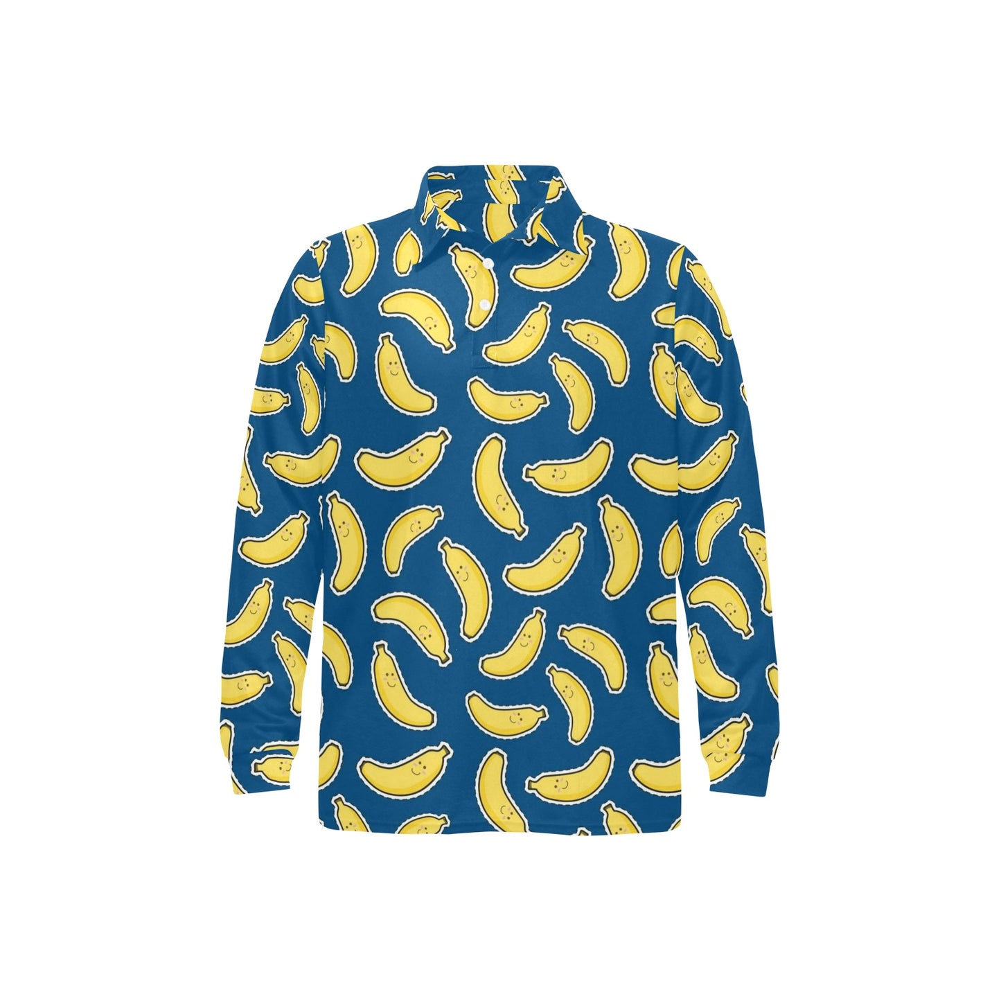 Banana Pattern Print Design BA03 Long Sleeve Polo Shirt For Men's