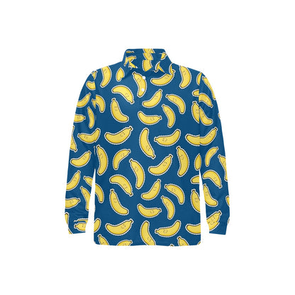 Banana Pattern Print Design BA03 Long Sleeve Polo Shirt For Men's