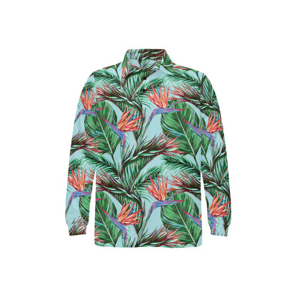 Bird Of Paradise Pattern Print Design BOP01 Long Sleeve Polo Shirt For Men's