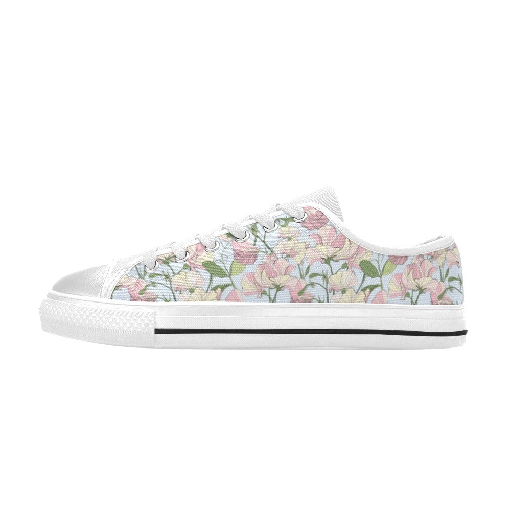 Sweet Pea Print Design LKS304 Women's White Low Top Shoes