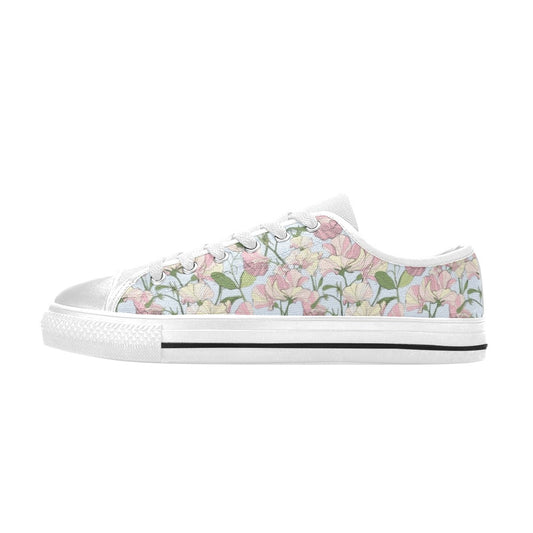 Sweet Pea Print Design LKS304 Women's White Low Top Shoes