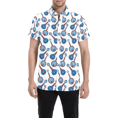 Banjo Print Design LKS401 Men Short Sleeve Button Up Shirt
