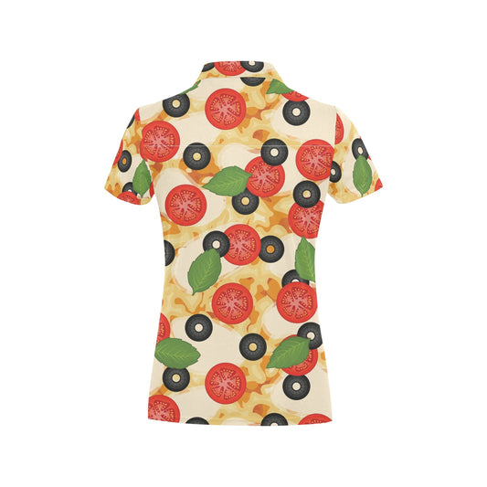 Pizza Pattern Print Design A05 Women's Polo Shirt