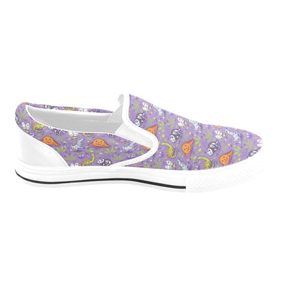 Zombie Dinosaur Print Design LKS302 White Slip Ons Canvas Women's Shoes