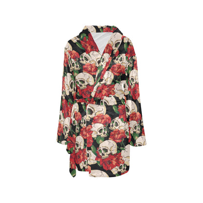 Skull Red Rose Women's Fleece Robe