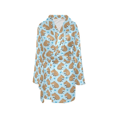 Capybara Pattern Print Design 01 Women's Fleece Robe