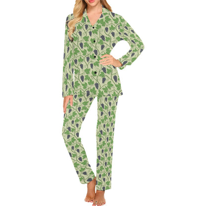 Wine Grape Thmed Print Women's Long Pajama Set