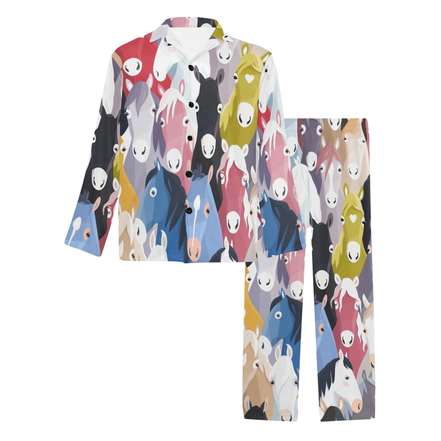 Colorful Horse Pattern Men's Long Pajama Set