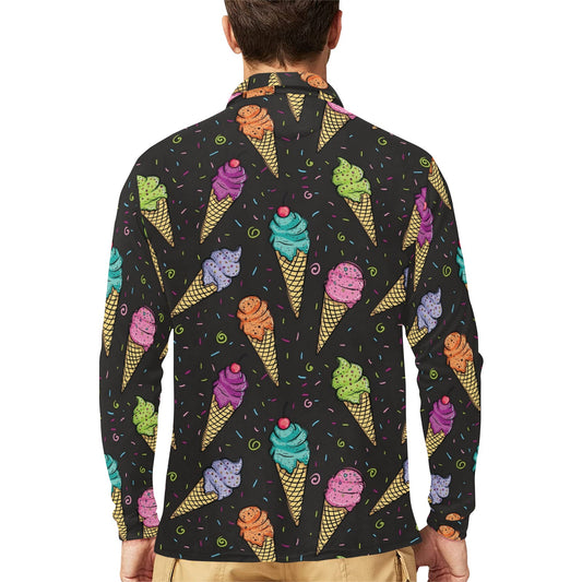 Ice Cream Pattern Print Design IC06 Long Sleeve Polo Shirt For Men's