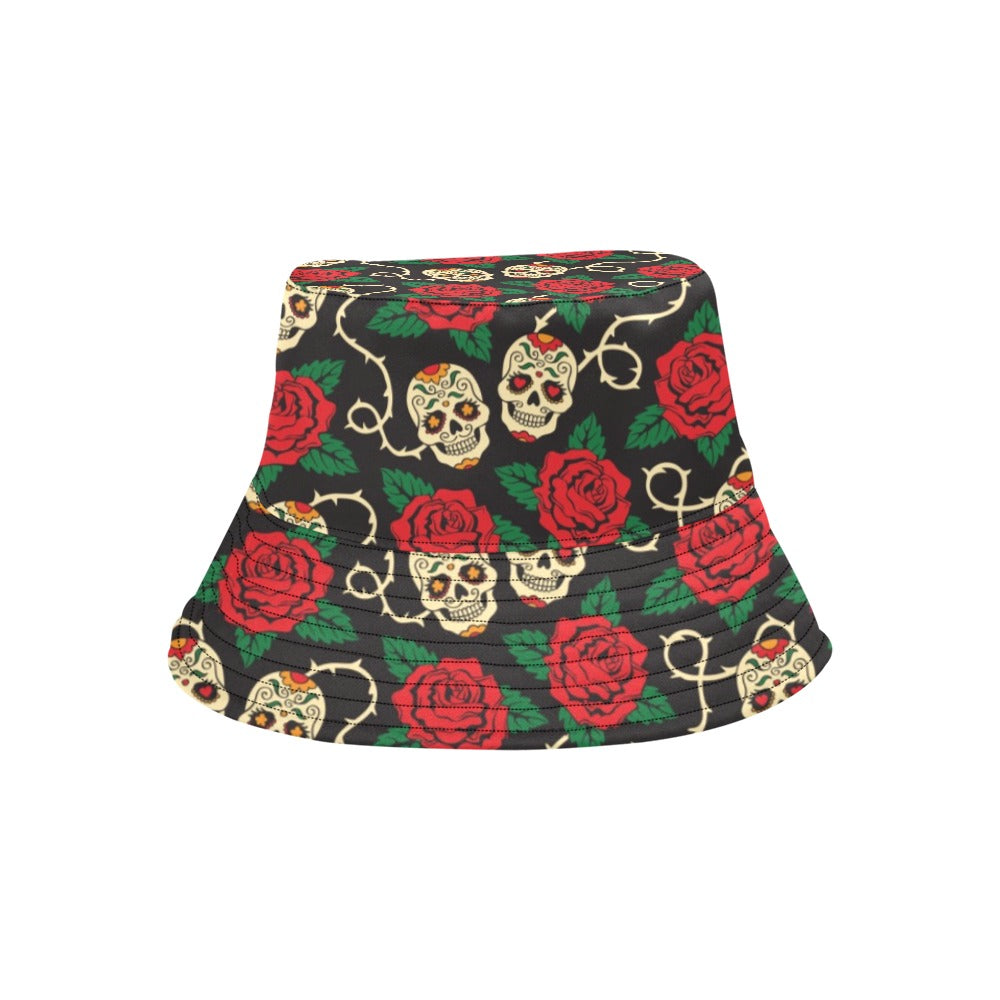 Sugar Skull Red Rose Print Design LKS301 Unisex Bucket Hat