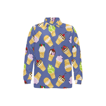 Ice Cream Pattern Print Design IC03 Long Sleeve Polo Shirt For Men's