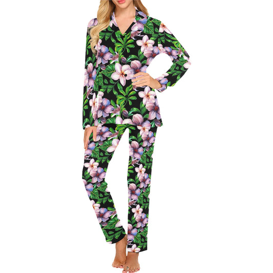 Plumeria Pattern Print Design PM01 Women's Long Pajama Set