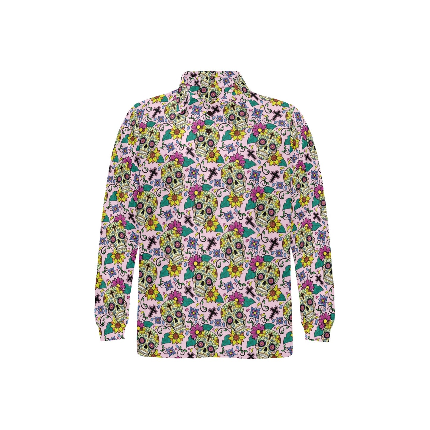 Sugar Skull Print Design LKS307 Long Sleeve Polo Shirt For Men's
