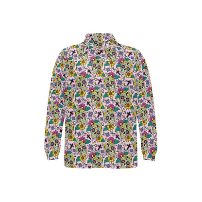 Sugar Skull Print Design LKS307 Long Sleeve Polo Shirt For Men's