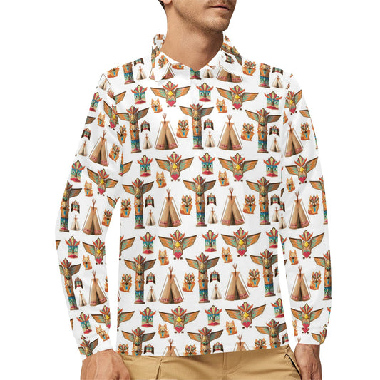 Totem Native Print Design LKS303 Long Sleeve Polo Shirt For Men's
