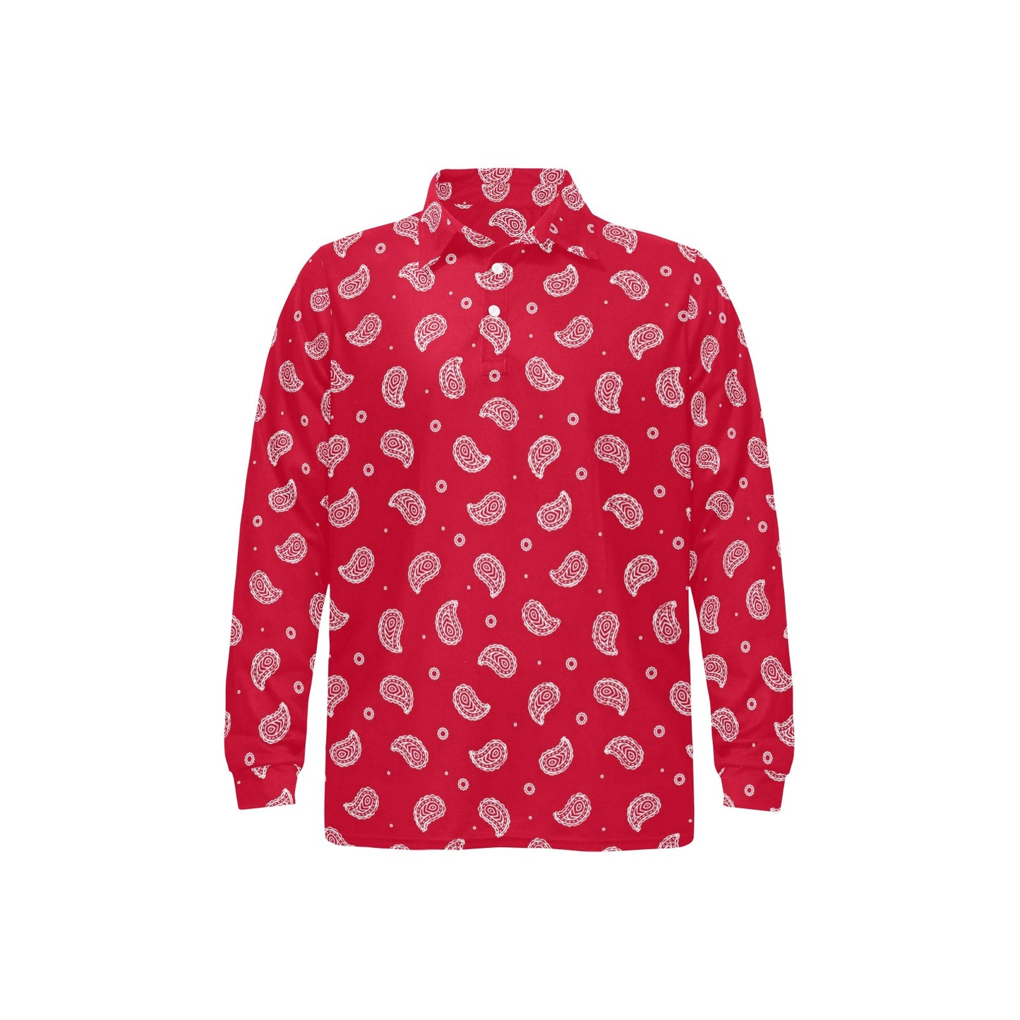 Bandana Red Paisley Print Design LKS305 Long Sleeve Polo Shirt For Men's