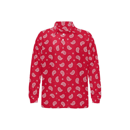 Bandana Red Paisley Print Design LKS305 Long Sleeve Polo Shirt For Men's