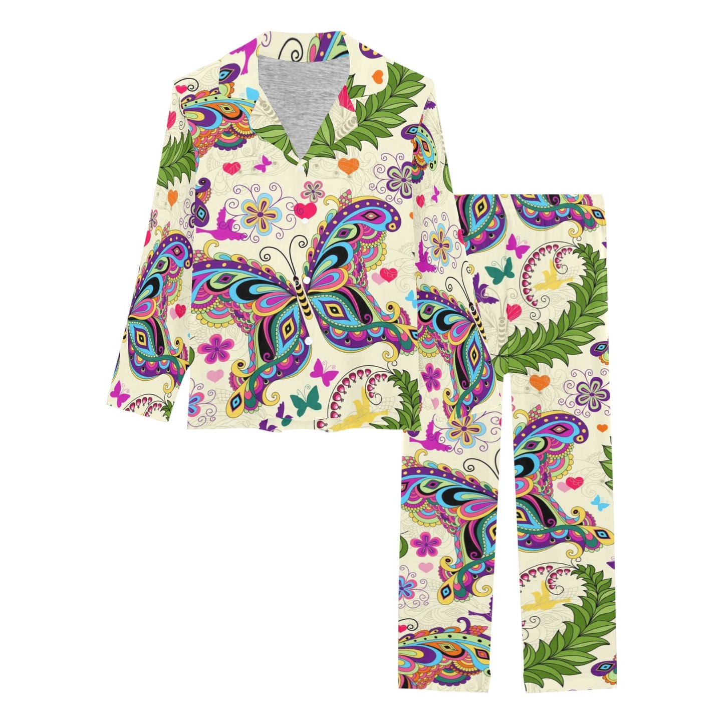 Butterfly Colorful Indian Style Women's Long Pajama Set