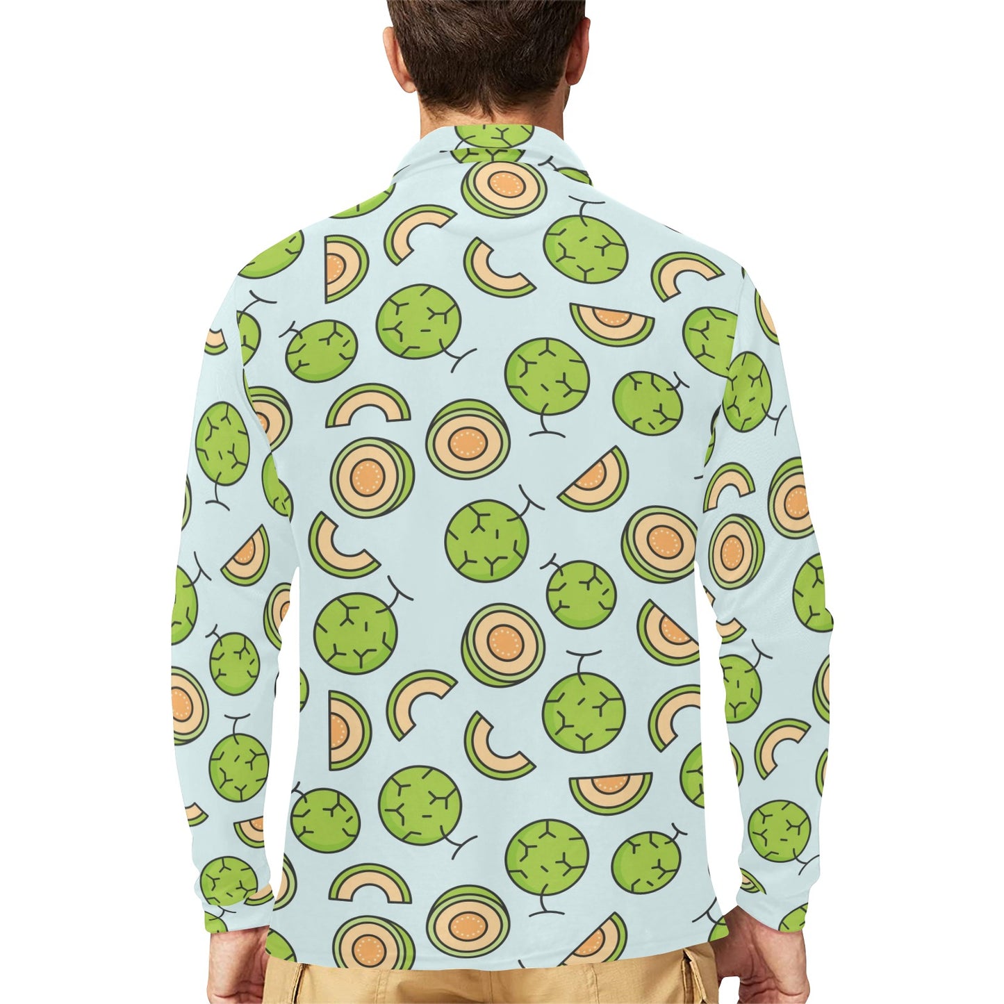 Cantaloupe Pattern Print Design 02 Long Sleeve Polo Shirt For Men's
