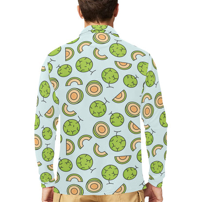 Cantaloupe Pattern Print Design 02 Long Sleeve Polo Shirt For Men's