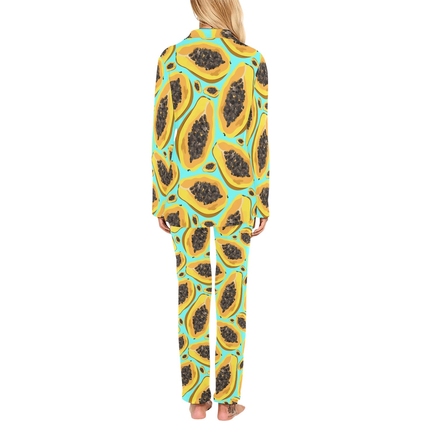 Papaya Pattern Print Design PP03 Women's Long Pajama Set