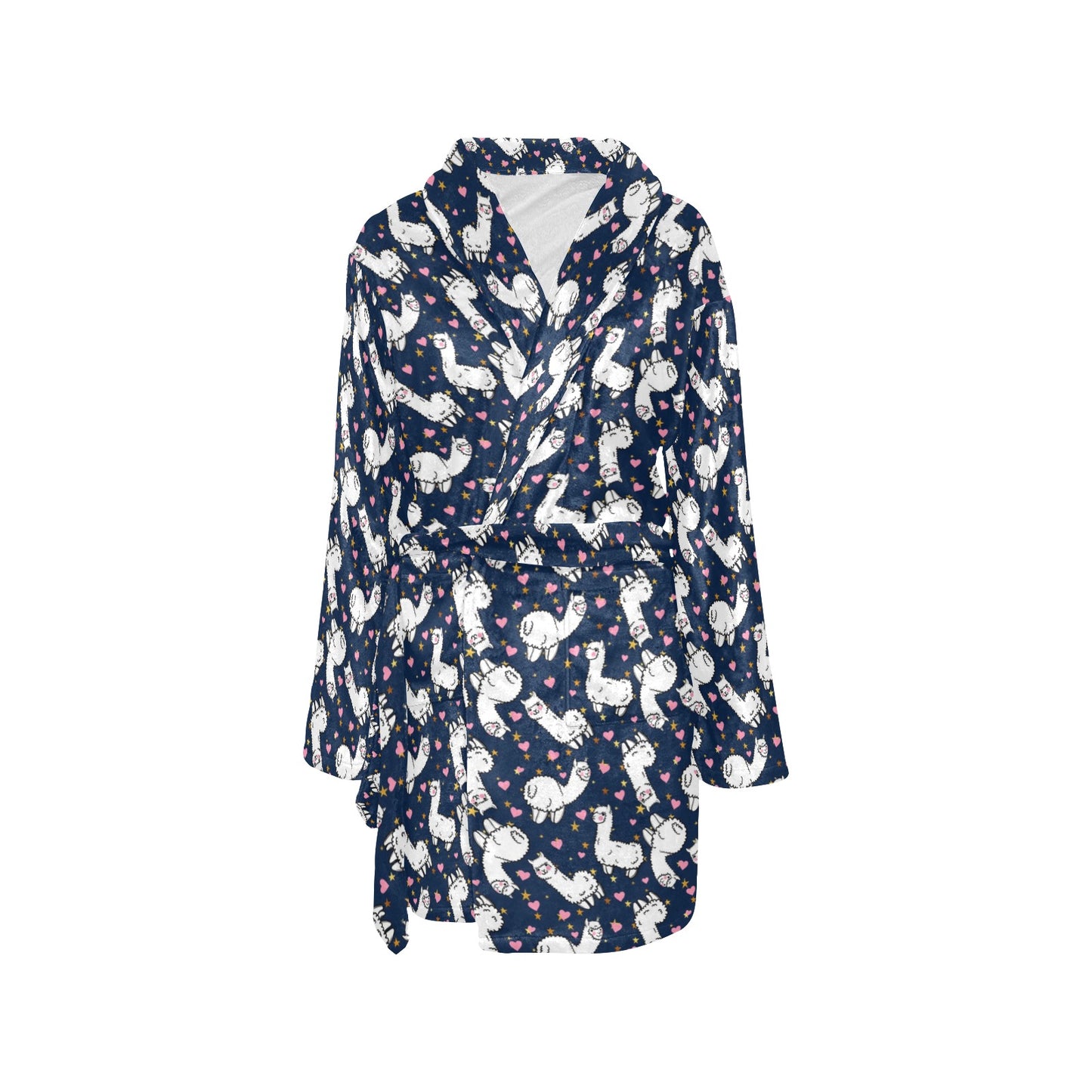 Alpaca Heart Star Design Themed Print Women's Fleece Robe
