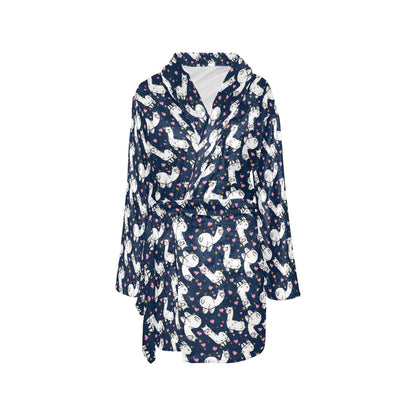 Alpaca Heart Star Design Themed Print Women's Fleece Robe