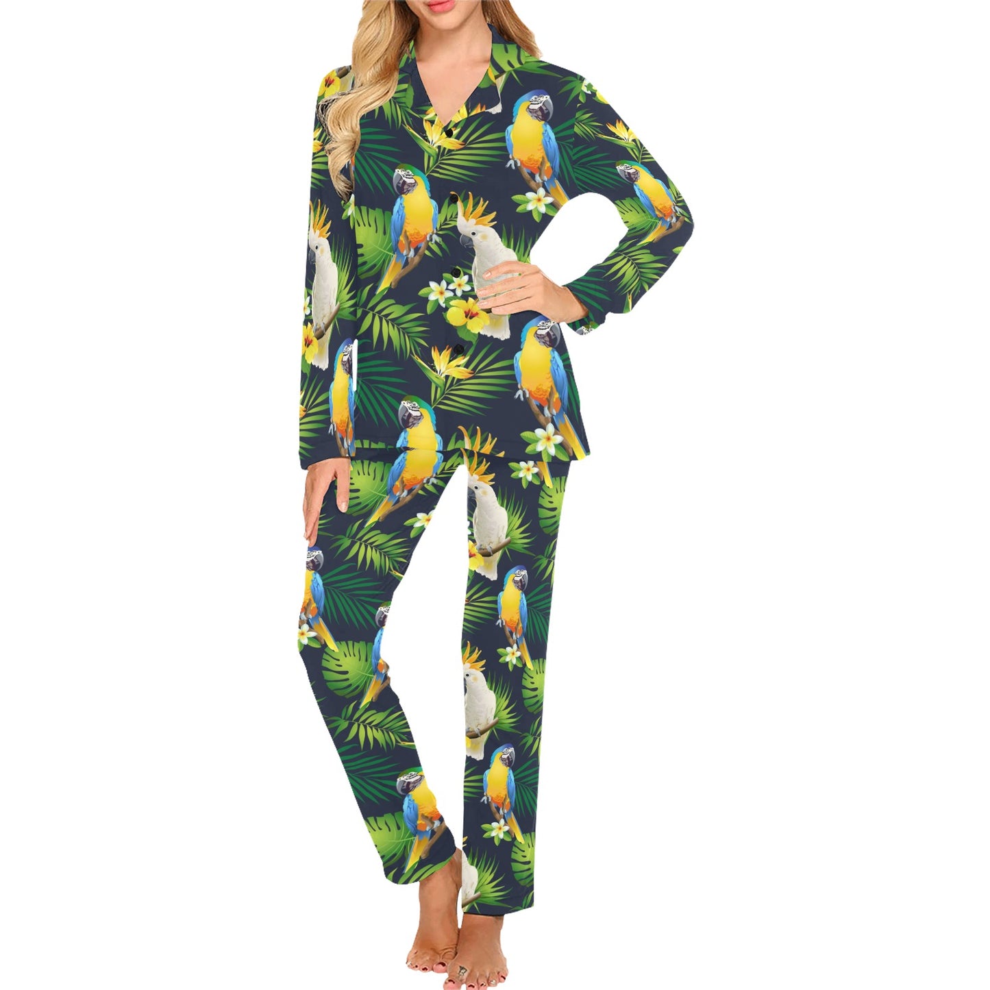 Parrot Pattern Print Design A03 Women's Long Pajama Set