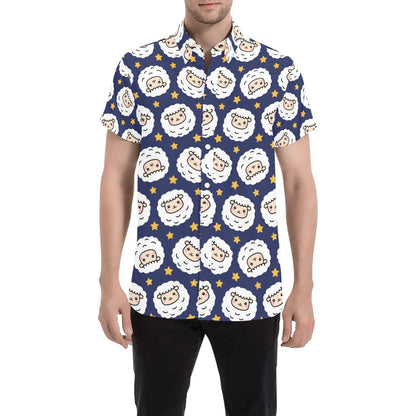 Sheep Print Design LKS402 Men Short Sleeve Button Up Shirt