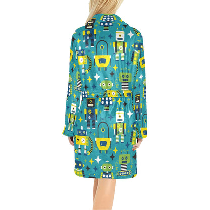 Robot Pattern Print Design A02 Women's Fleece Robe