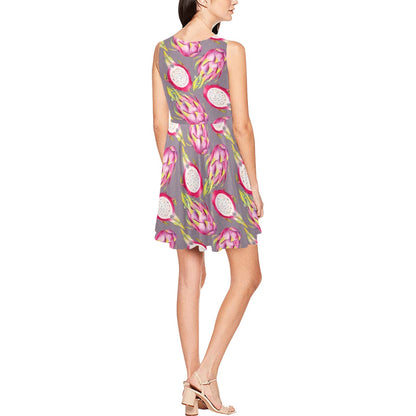 Dragonfruit Pattern Print Design DF03 Sleeveless Dress