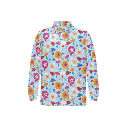 Morning Glory Pattern Print Design MG06 Long Sleeve Polo Shirt For Men's
