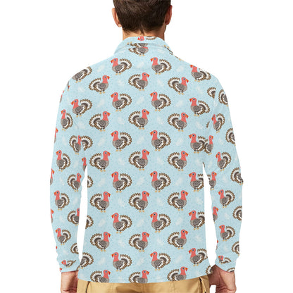 Turkey Print Design LKS403 Long Sleeve Polo Shirt For Men's