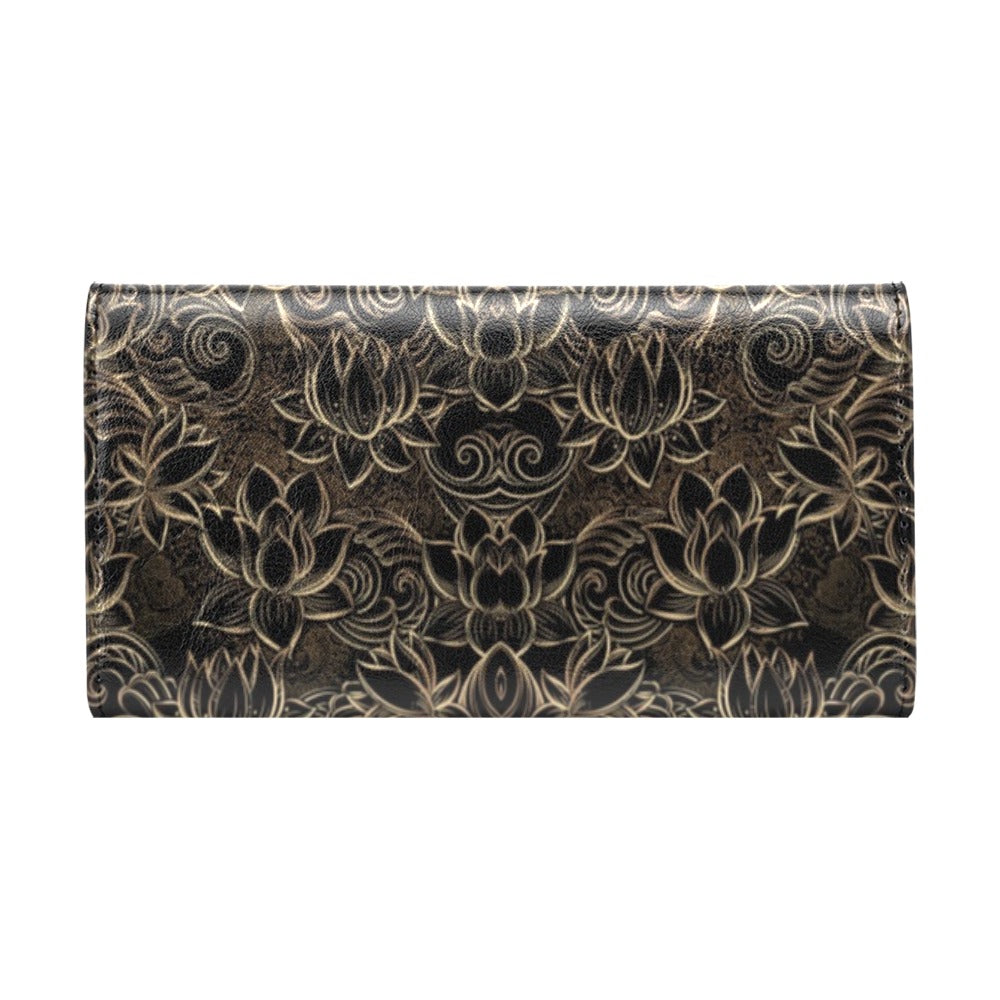 Lotus Gold Mandala Design Themed Women's Trifold Wallet