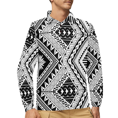 Samoan Tattoo Style Print Design LKS307 Long Sleeve Polo Shirt For Men's