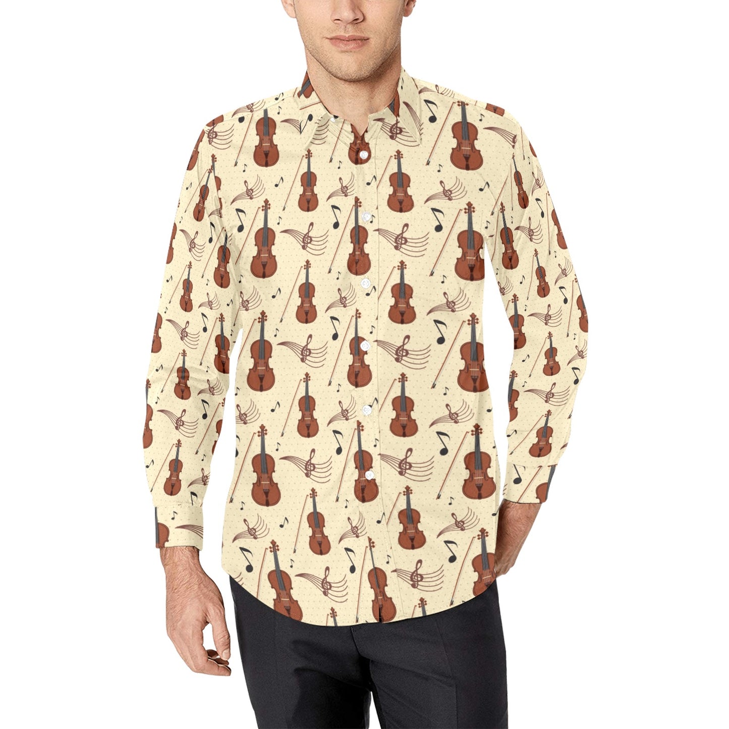 Cello Print Design LKS402 Men's Long Sleeve Dress Shirt
