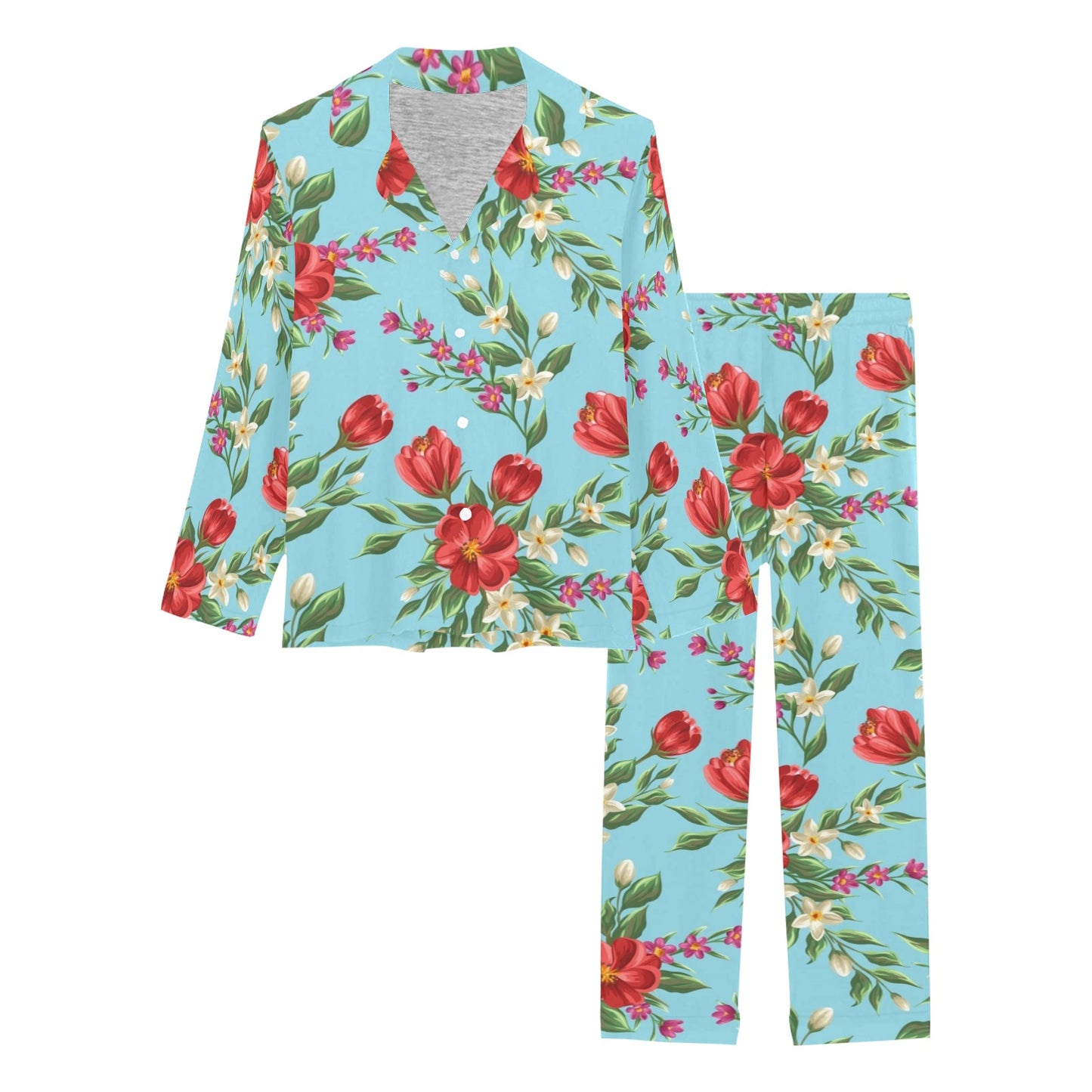 Summer Floral Pattern Print Design SF011 Women's Long Pajama Set