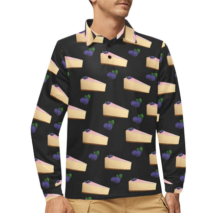 Cheesecake blueberry Pattern Print Design CK01 Long Sleeve Polo Shirt For Men's