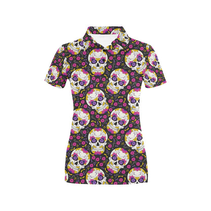 sugar skull Floral Pattern Women's Polo Shirt