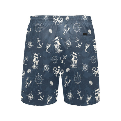 Nautical Sea Themed Print Men's Swim Trunks Beach Shorts