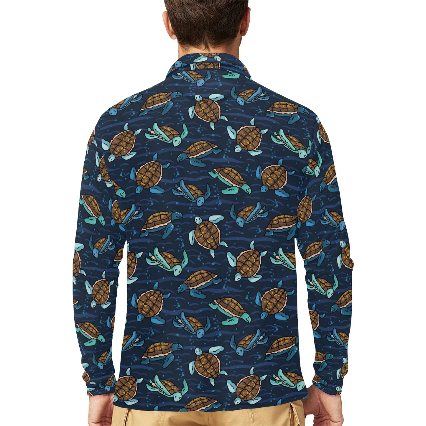 Sea Turtle Print Design LKS3011 Long Sleeve Polo Shirt For Men's