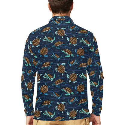 Sea Turtle Print Design LKS3011 Long Sleeve Polo Shirt For Men's