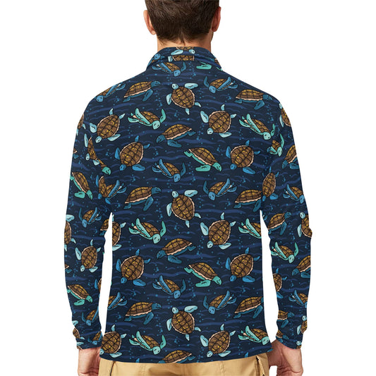 Sea Turtle Print Design LKS3011 Long Sleeve Polo Shirt For Men's