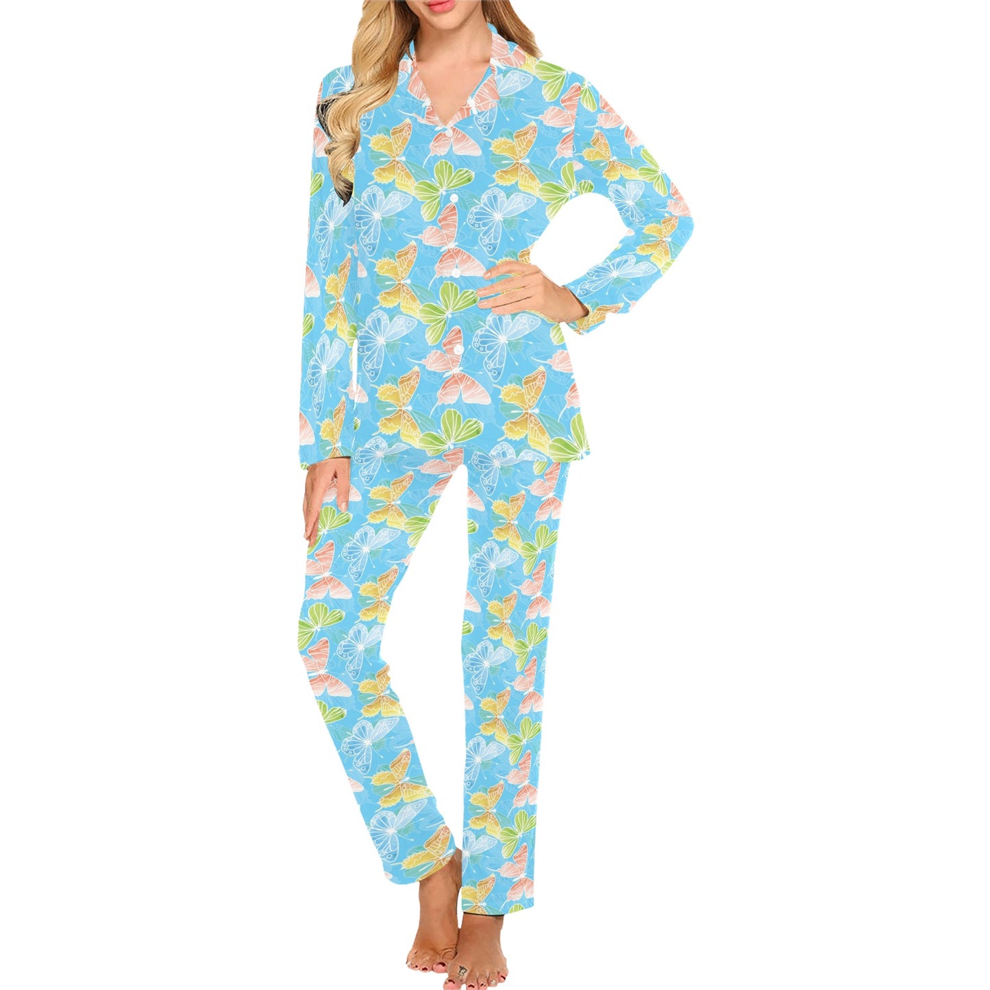 Butterfly Pattern Print Design 05 Women's Long Pajama Set