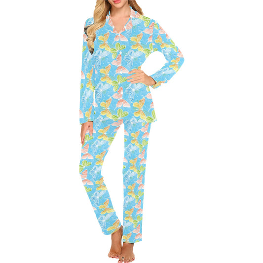 Butterfly Pattern Print Design 05 Women's Long Pajama Set