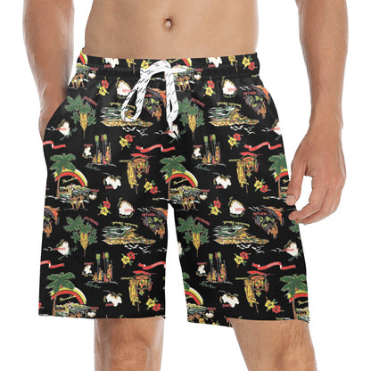 Hawaiian Island Themed Print Men's Swim Trunks Beach Shorts